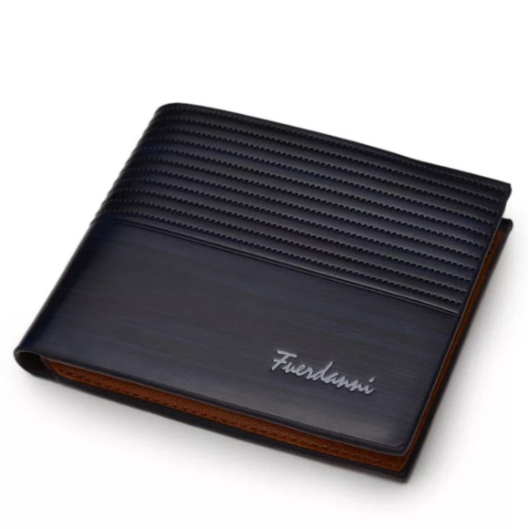 Mens wallet Navy Blue Gift vegan leather Bi-fold - Picture 6 of 6